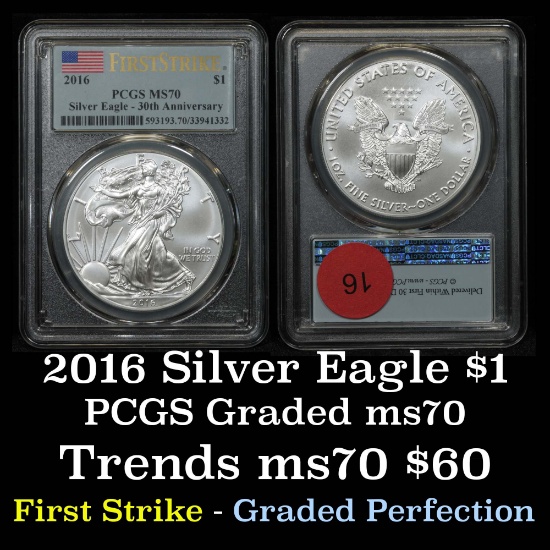 PCGS 2016 Silver Eagle Dollar $1 Graded ms70 By PCGS
