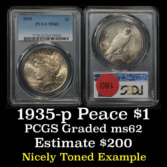 PCGS 1935-p Peace Dollar $1 Graded ms62 By PCGS