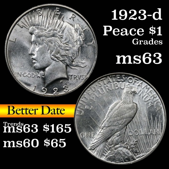 1923-d Peace Dollar $1 Grades Select Unc