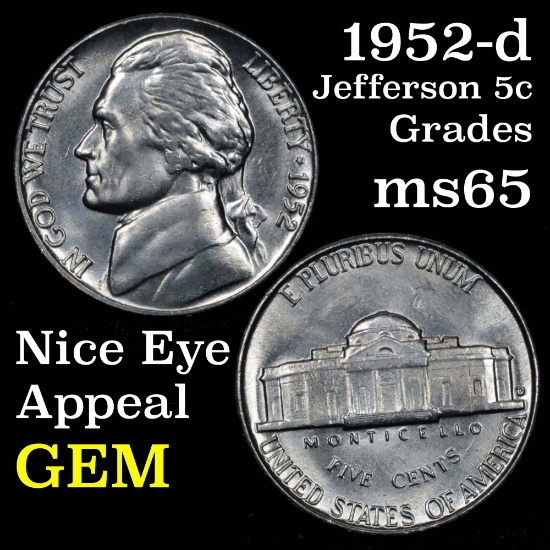1952-d Jefferson Nickel 5c Grades GEM Unc