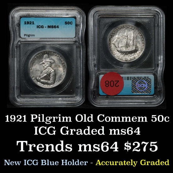 1921 Pilgrim Old Commem Half Dollar 50c Graded ms64 By ICG (fc)