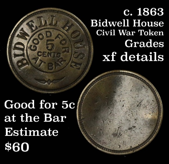 c. 1863 Bidwell House Store Card Token Grades xf details