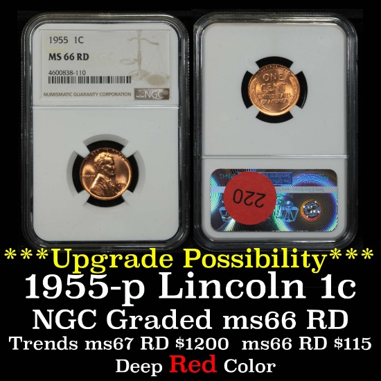 NGC 1955-p Lincoln Cent 1c Graded ms66 RD By NGC