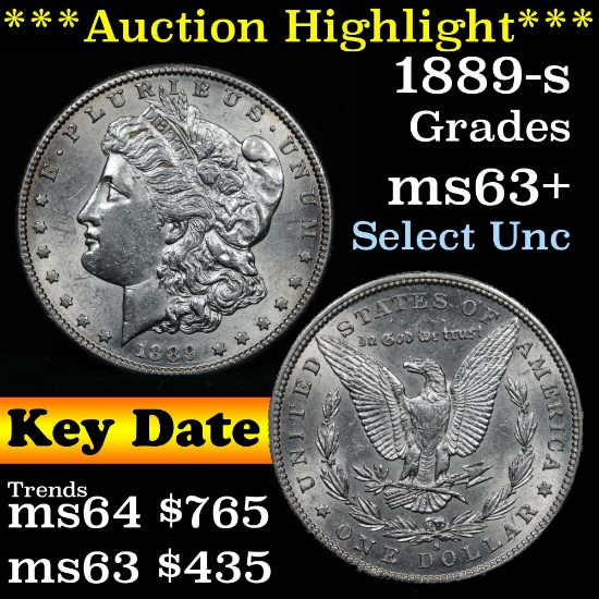 ***Auction Highlight*** Key date 1889-s Morgan Dollar $1 Grades Select+ Unc (fc)