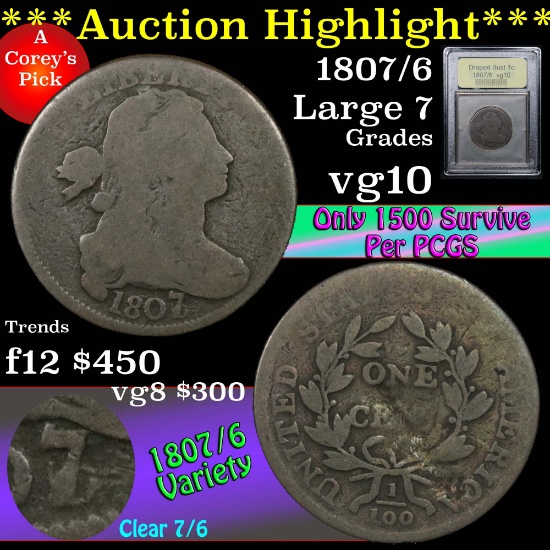 1807/6 Draped Bust Large Cent 1c Graded vg+ by USCG (fc)