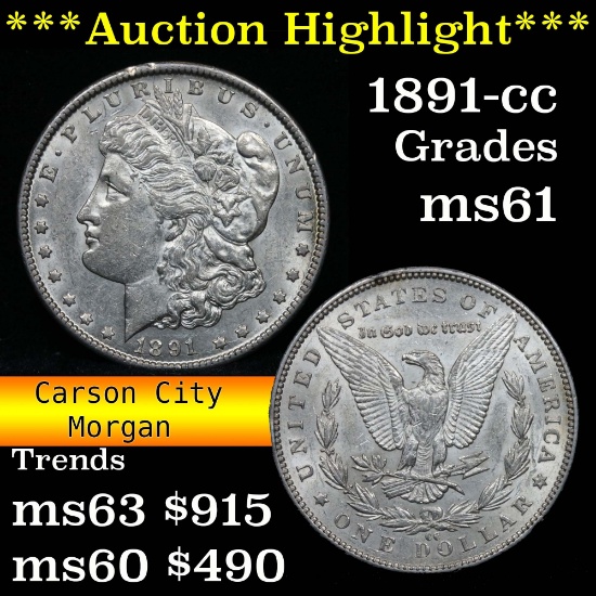 ***Auction Highlight*** 1891-cc Morgan Dollar $1 Grades BU+ (fc)