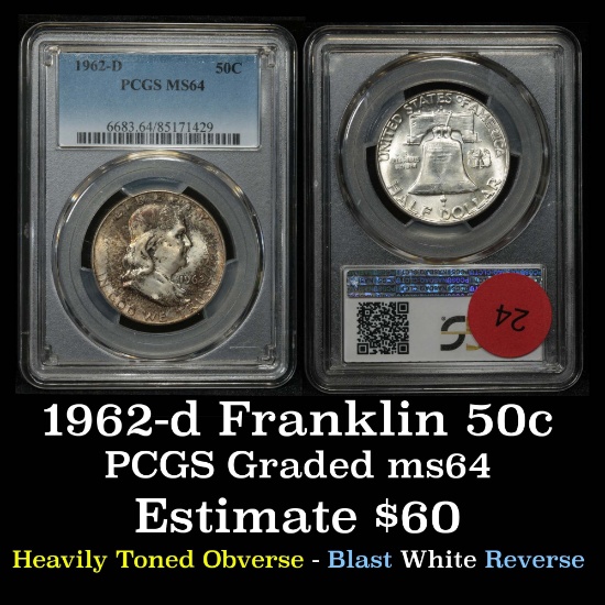 PCGS 1962-d Franklin Half Dollar 50c Graded ms64 By PCGS