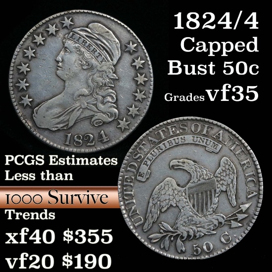 1824/4 Capped Bust Half Dollar 50c Grades vf++ (fc)