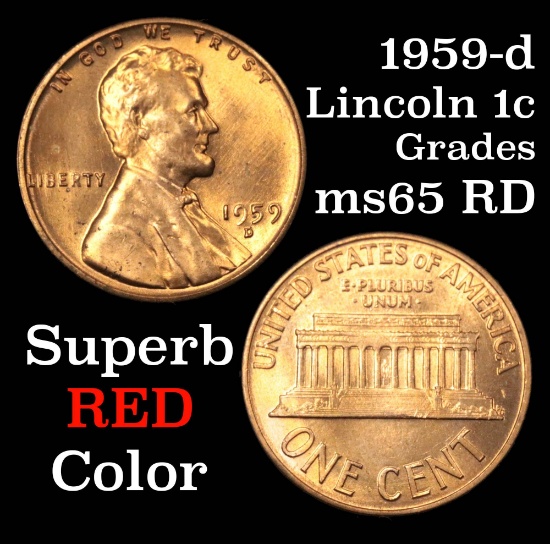 1959-d Lincoln Cent 1c Grades GEM Unc RD