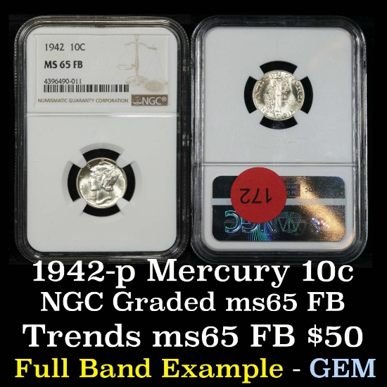 NGC 1942-p Mercury Dime 10c Graded ms65 FB By NGC