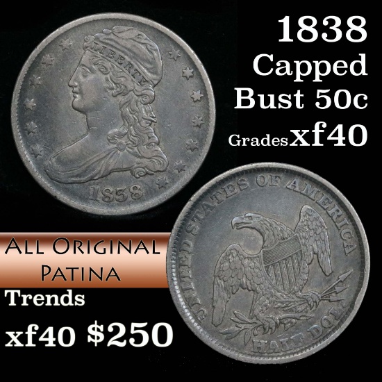 1838 Capped Bust Half Dollar 50c Grades xf (fc)