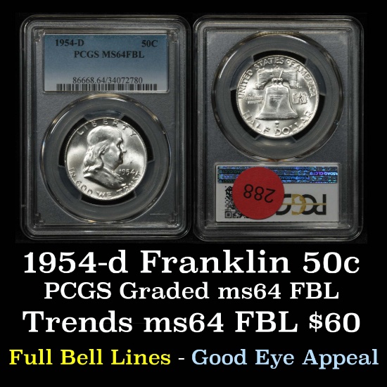 PCGS 1954-d Franklin Half Dollar 50c Graded ms64 FBL By PCGS