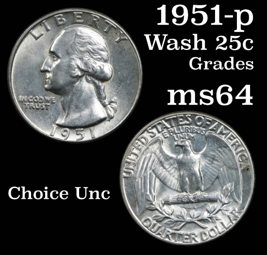 1951-p Washington Quarter 25c Grades Choice Unc