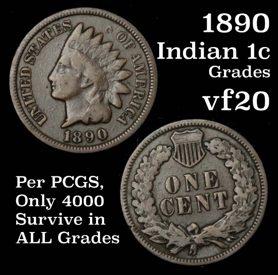 1890 Indian Cent 1c Grades vf, very fine