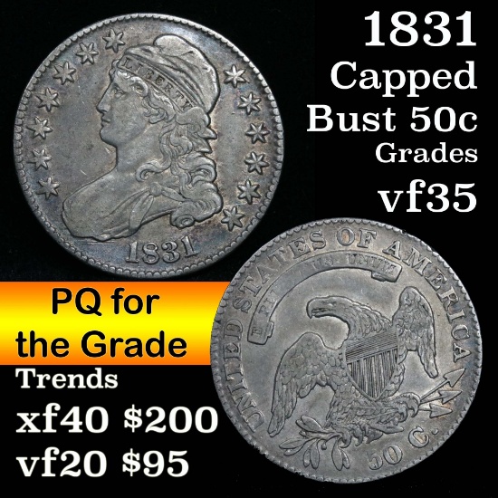 1831 Capped Bust Half Dollar 50c Grades vf++