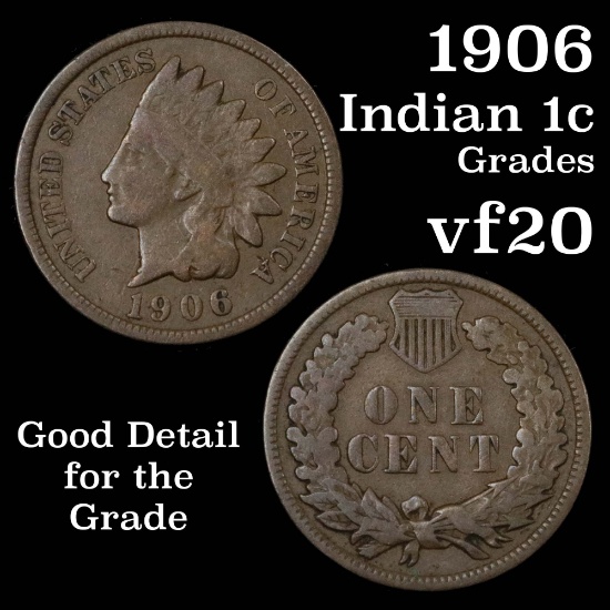 1906 Indian Cent 1c Grades vf, very fine