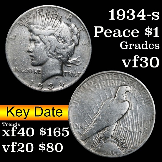 1934-s Peace Dollar $1 Grades vf++