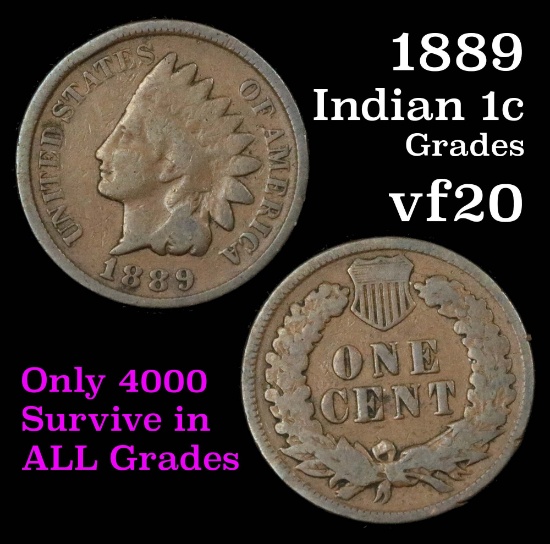 1889 Indian Cent 1c Grades vf, very fine