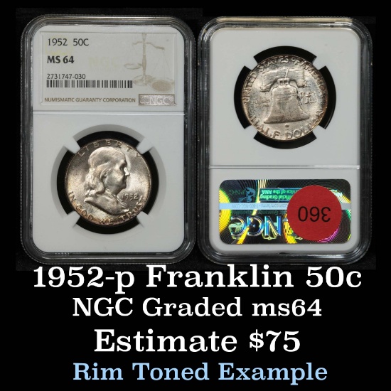 NGC 1952-p Franklin Half Dollar 50c Graded ms64 By NGC