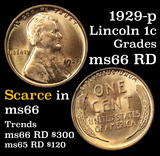 1929-p Lincoln Cent 1c Grades GEM+ Unc RD (fc)