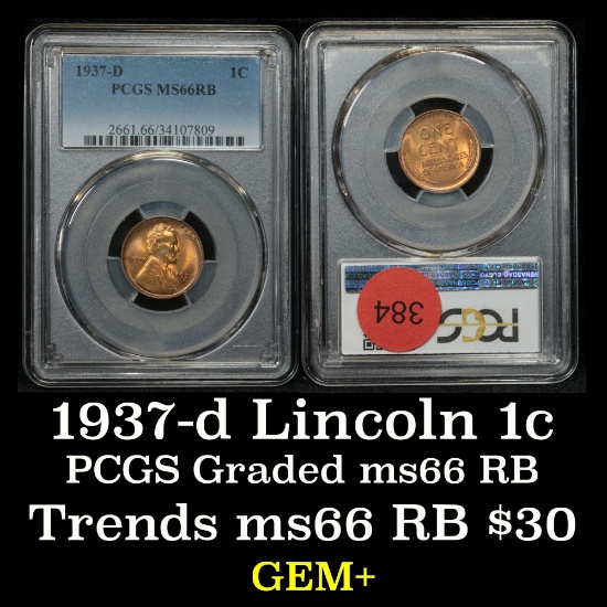 PCGS 1937-d Lincoln Cent 1c Graded ms66 RB By PCGS
