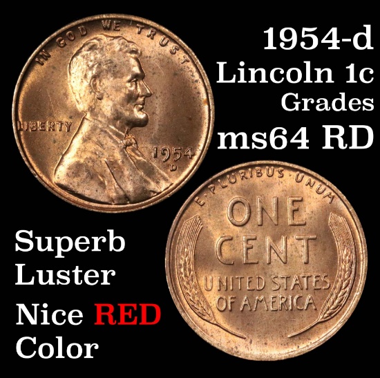 1954-d Lincoln Cent 1c Grades Choice Unc RD