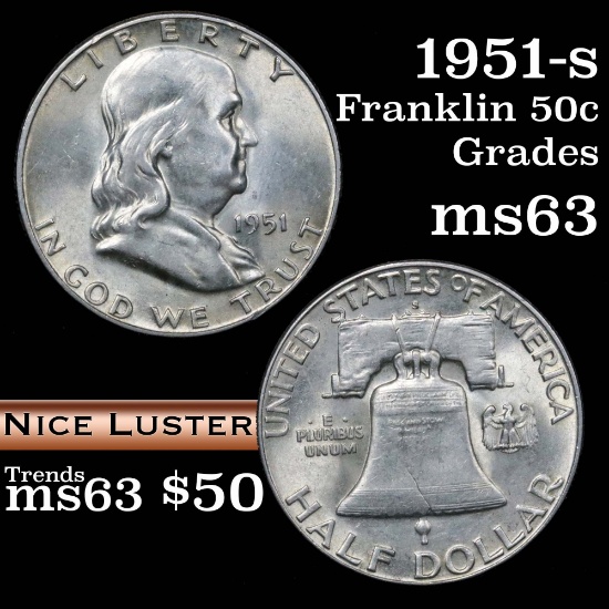 1951-s Franklin Half Dollar 50c Grades Select Unc