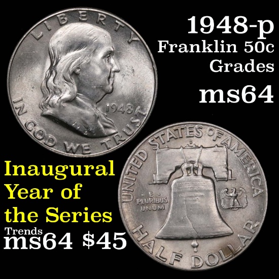 1948-d Franklin Half Dollar 50c Grades Choice Unc