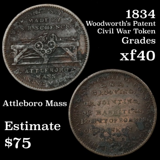 1834 Woodworth's Patent Hard Times Token Grades xf