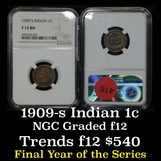 ***Auction Highlight*** NGC 1909-s Indian Cent 1c Graded f12 By NGC (fc)