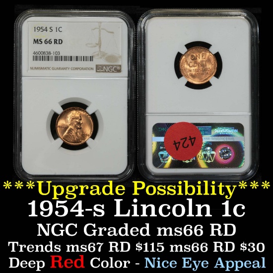 NGC 1954-s Lincoln Cent 1c Graded ms66 RD By NGC