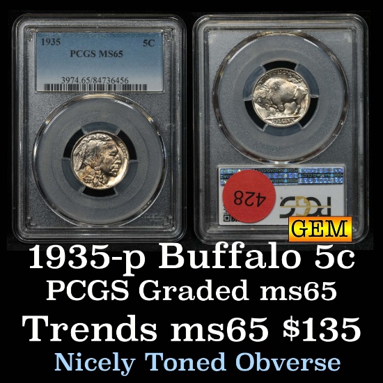 PCGS 1935-p Buffalo Nickel 5c Graded ms65 By PCGS