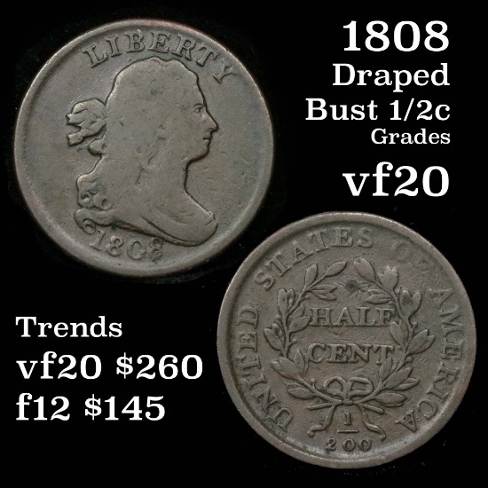 1808 Draped Bust Half Cent 1/2c Grades vf, very fine (fc)