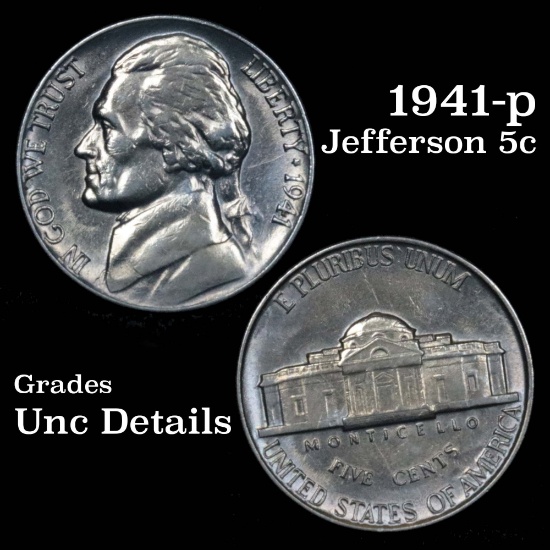 1941-p Jefferson Nickel 5c Grades Unc Details