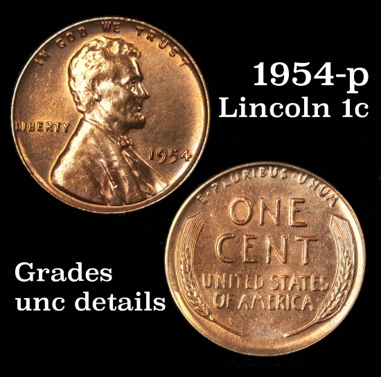 1954-p Lincoln Cent 1c Grades Unc Details