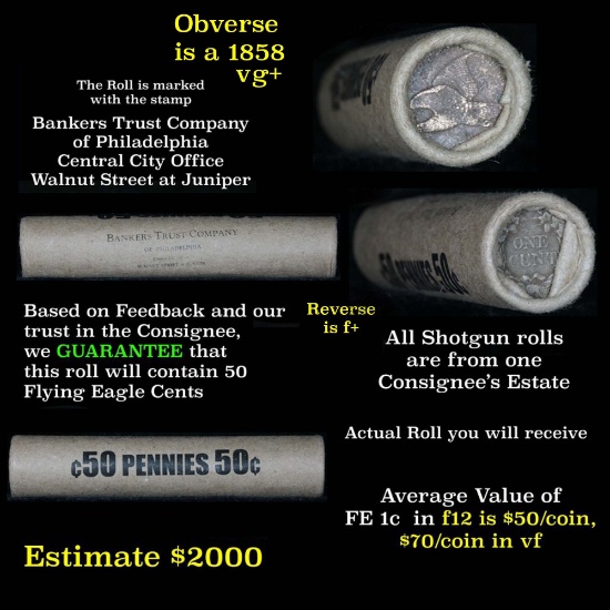***Auction Highlight*** 1 roll Flying Eagle cents, obv vg+, f+ (fc)