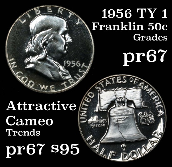 1956 TY 1 Franklin Half Dollar 50c Grades GEM++ Proof
