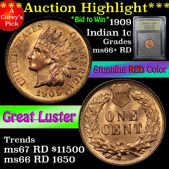 ***Auction Highlight*** 1909 Indian Cent 1c Graded GEM++ RD by USCG (fc)