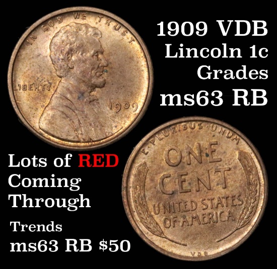 1909 VDB Lincoln Cent 1c Grades Select Unc RB