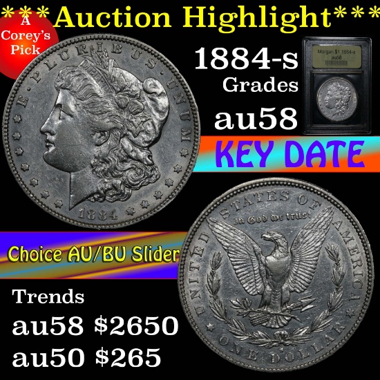 ***Auction Highlight*** Key date 1884-s Morgan Dollar $1 Graded Choice AU/BU Slider by USCG (fc)