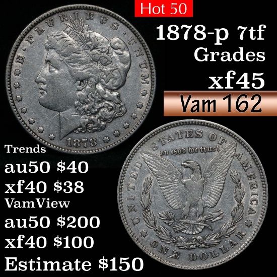 1878-p 7tf Morgan Dollar $1 Grades xf+