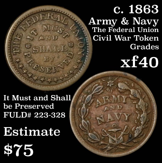 c. 1863 Army & Navy Civil War Token Grades xf