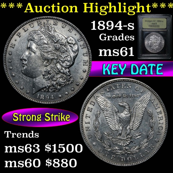 ***Auction Highlight*** Key date 1894-s Morgan Dollar $1 Graded BU+ by USCG (fc)
