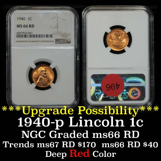 NGC 1940-p Lincoln Cent 1c Graded ms66 RD By NGC