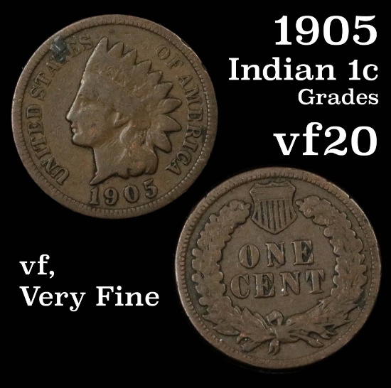 1905 Indian Cent 1c Grades vf, very fine