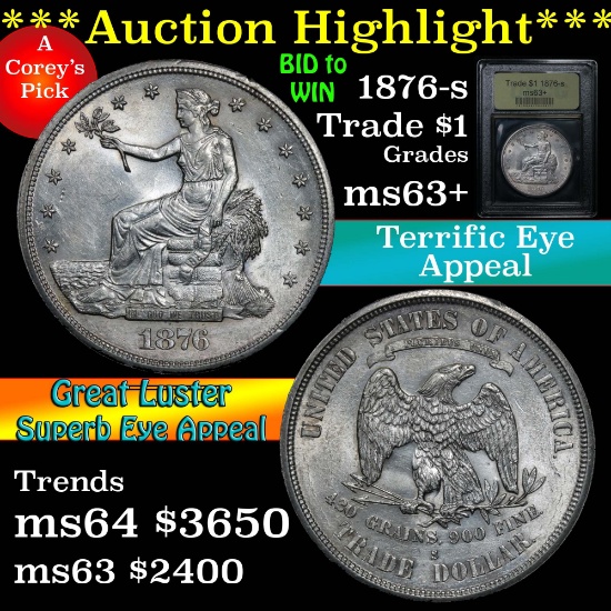 ***Auction Highlight*** 1876-s Trade Dollar $1 Graded Select+ Unc by USCG (fc)