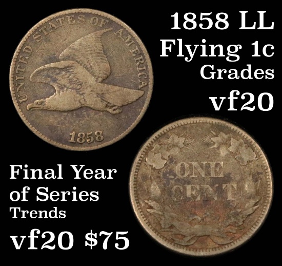 1858 LL Flying Eagle Cent 1c Grades vf, very fine