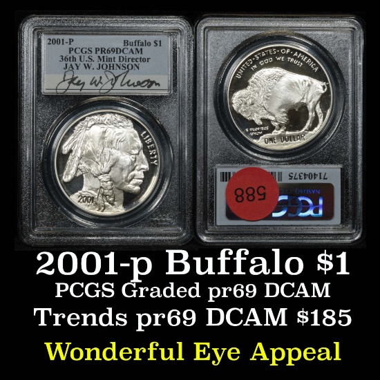PCGS 2001-p Buffalo Modern Commem Dollar $1 Graded pr69 DCAM By PCGS