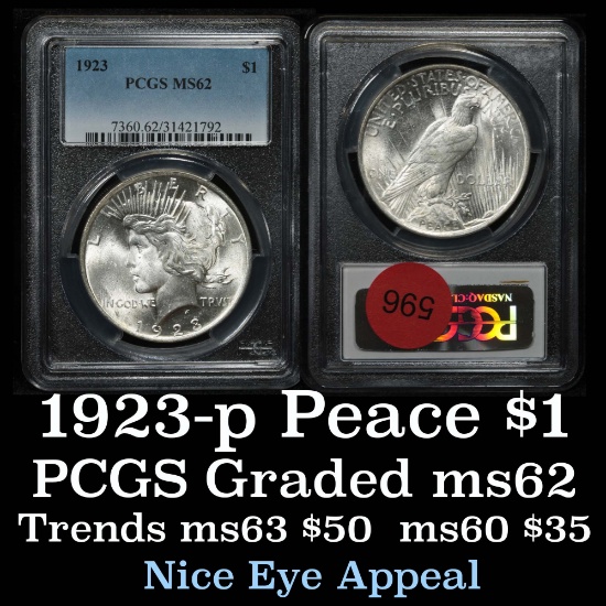 PCGS 1923-p Peace Dollar $1 Graded ms62 By PCGS