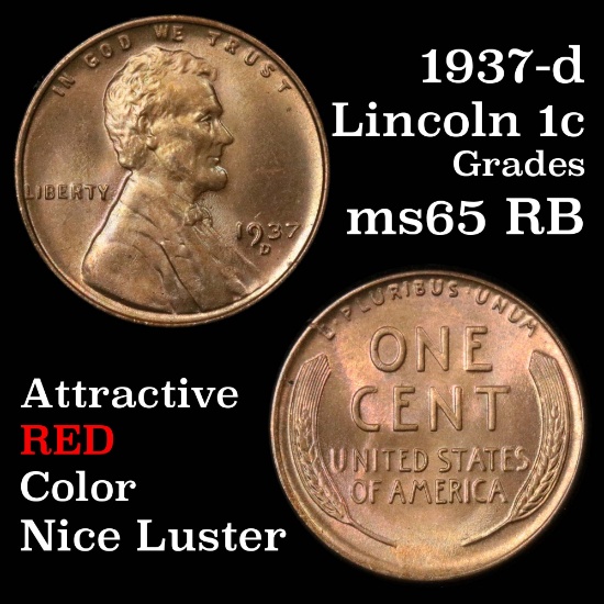 1937-d Lincoln Cent 1c Grades GEM Unc RB